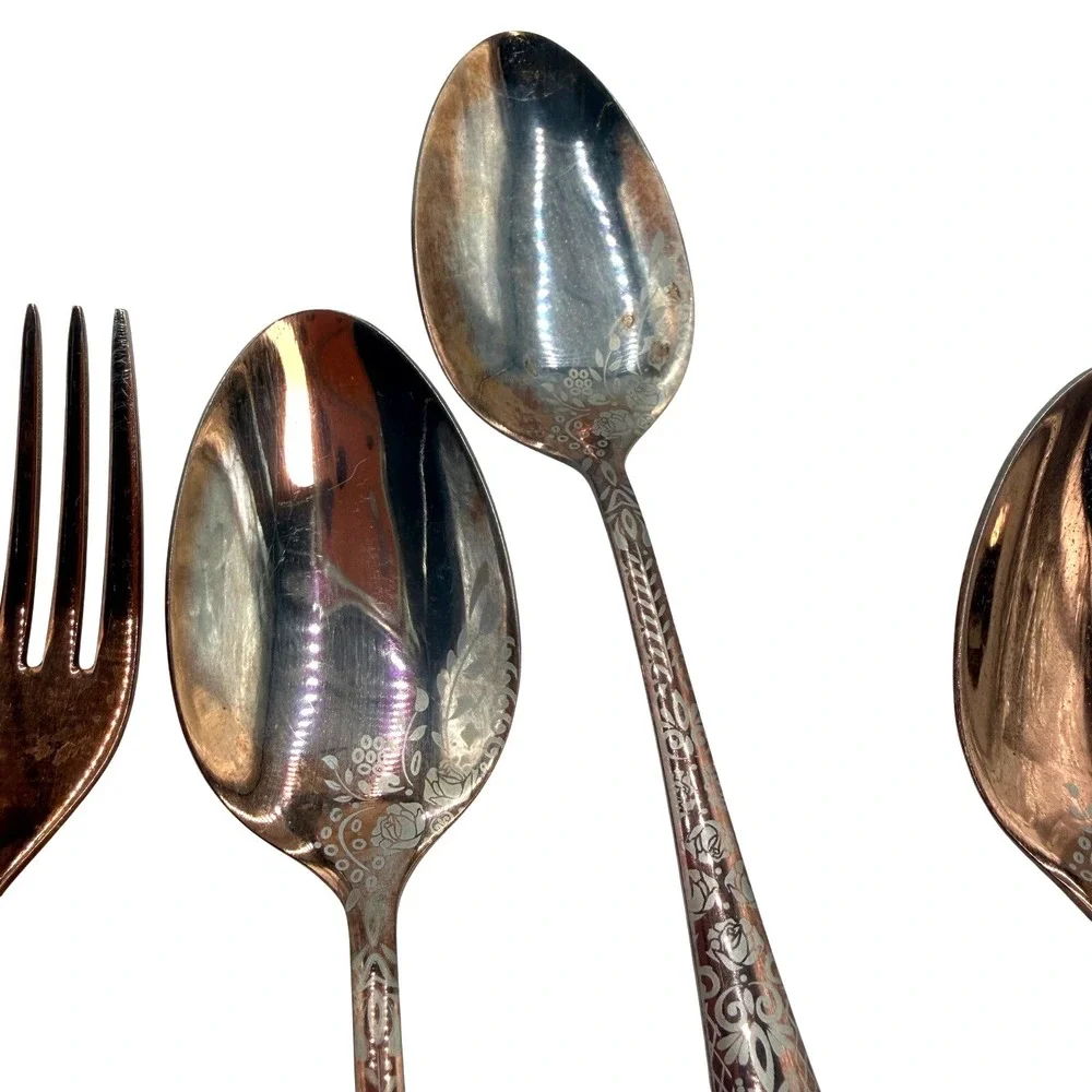 Mismatched Flatware Set‎ 31pc Copper Rose Gold Mixed Patterns